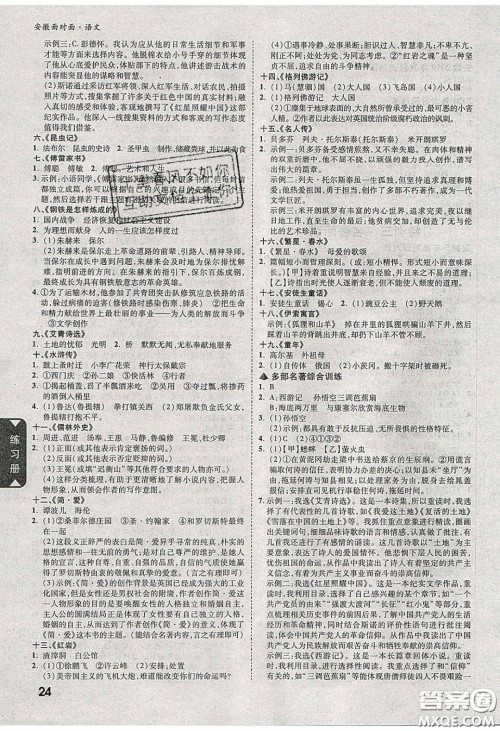 新疆青少年出版社2020年万维安徽中考面对面语文人教版答案 新疆青少年出版社2020年万维安徽中考面对面语文人教版答案