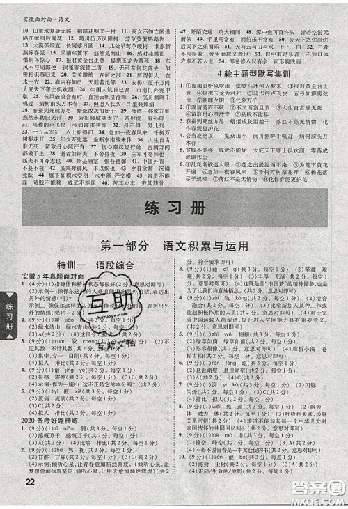 新疆青少年出版社2020年万维安徽中考面对面语文人教版答案 新疆青少年出版社2020年万维安徽中考面对面语文人教版答案