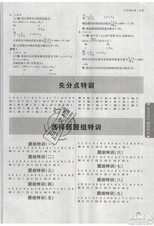 新疆青少年出版社2020年辽宁中考面对面化学人教版答案