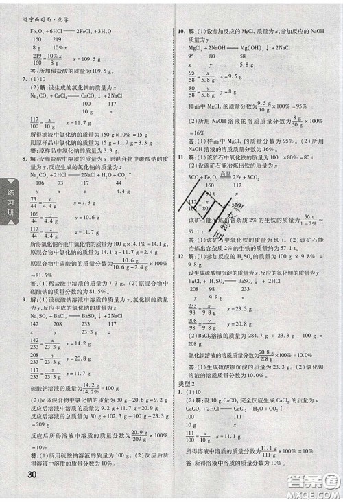 新疆青少年出版社2020年辽宁中考面对面化学人教版答案