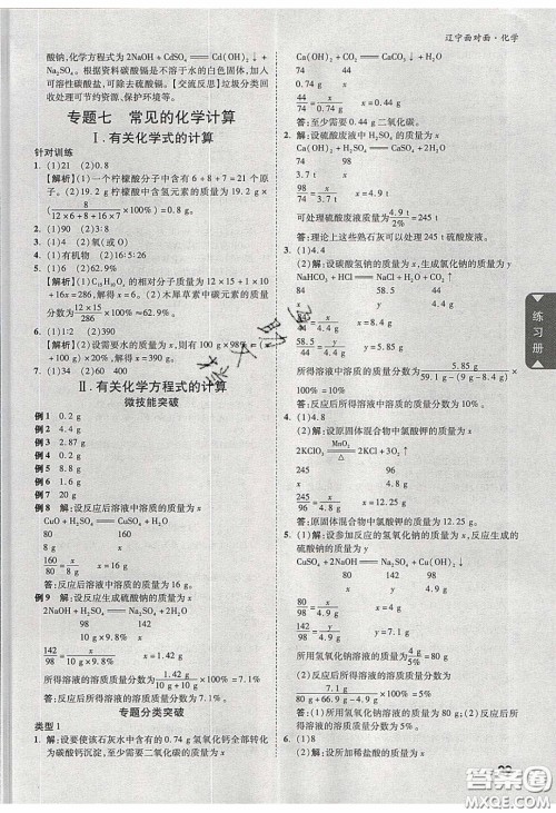 新疆青少年出版社2020年辽宁中考面对面化学人教版答案