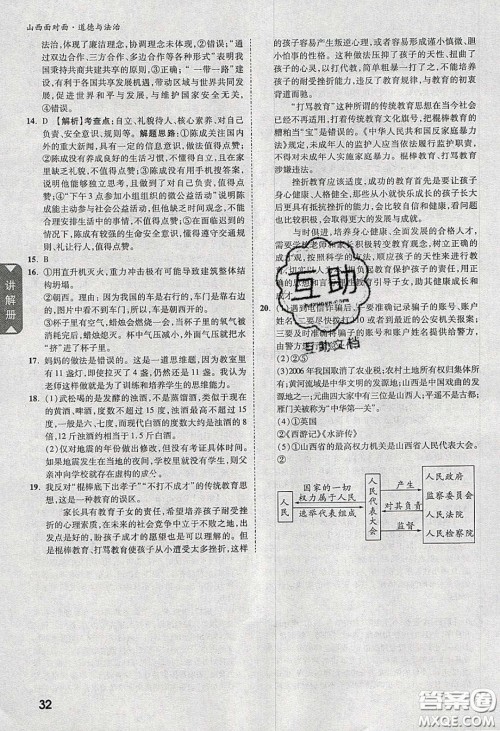 2020年山西中考面对面道德与法治人教版答案 2020年山西中考面对面道德与法治人教版答案