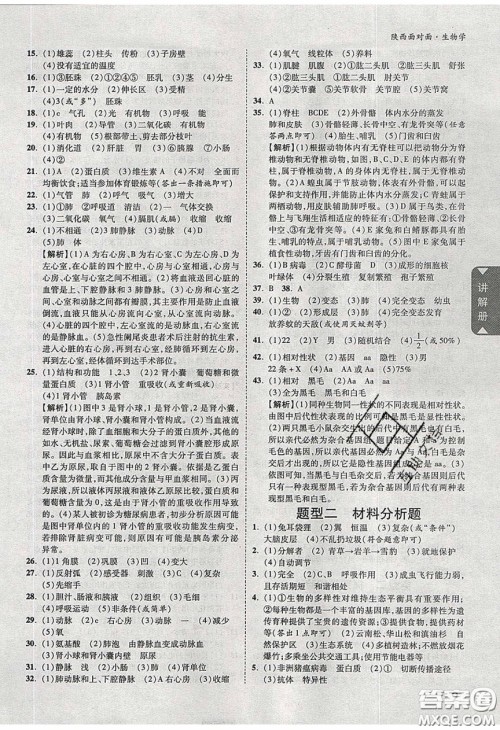 新疆青少年出版社2020年万维陕西中考面对面生物学人教版答案 新疆青少年出版社2020年万维陕西中考面对面生物学人教版答案