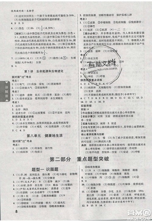 新疆青少年出版社2020年万维陕西中考面对面生物学人教版答案 新疆青少年出版社2020年万维陕西中考面对面生物学人教版答案