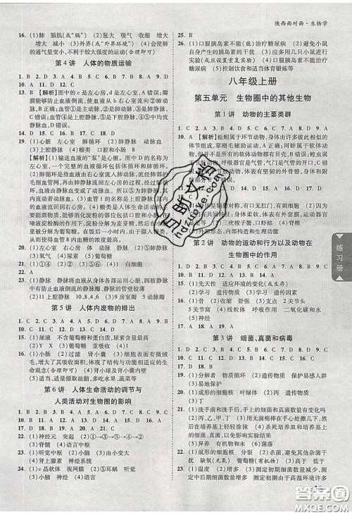 新疆青少年出版社2020年万维陕西中考面对面生物学人教版答案 新疆青少年出版社2020年万维陕西中考面对面生物学人教版答案