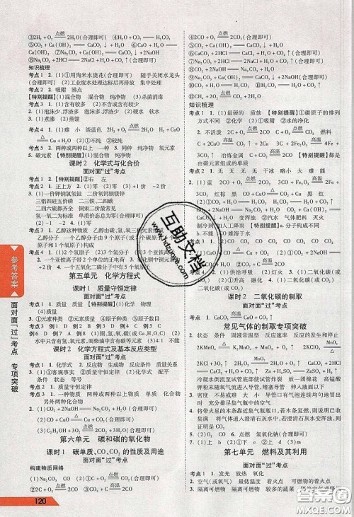 新疆青少年出版社2020年万维河北中考面对面化学人教版答案