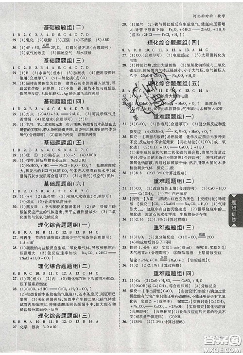 新疆青少年出版社2020年万维河北中考面对面化学人教版答案