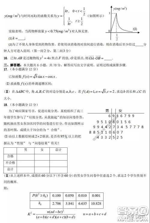 咸阳市2020年高考模拟检测二文科数学试题及答案