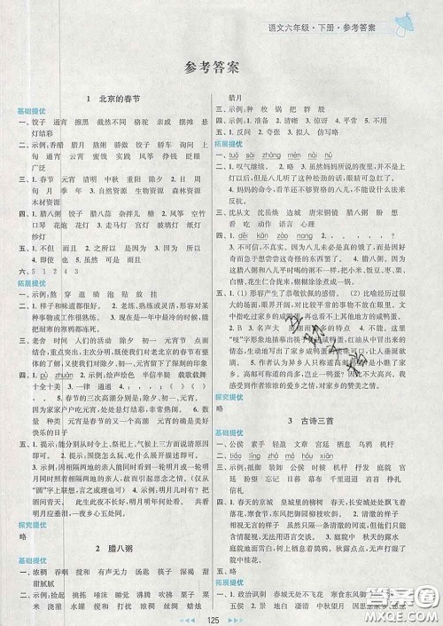 2020春金钥匙提优训练课课练六年级语文下册人教版答案 2020春金钥匙提优训练课课练六年级语文下册人教版答案