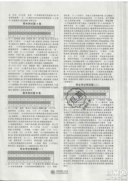 2020新版非常海淀单元测试AB卷八年级地理下册湘教版答案 2020新版非常海淀单元测试AB卷八年级地理下册湘教版答案