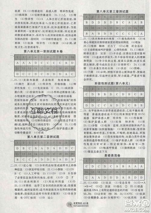 2020新版非常海淀单元测试AB卷八年级生物下册人教版答案 2020新版非常海淀单元测试AB卷八年级生物下册人教版答案