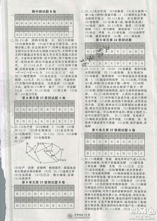 2020新版非常海淀单元测试AB卷八年级生物下册北师版答案 2020新版非常海淀单元测试AB卷八年级生物下册北师版答案