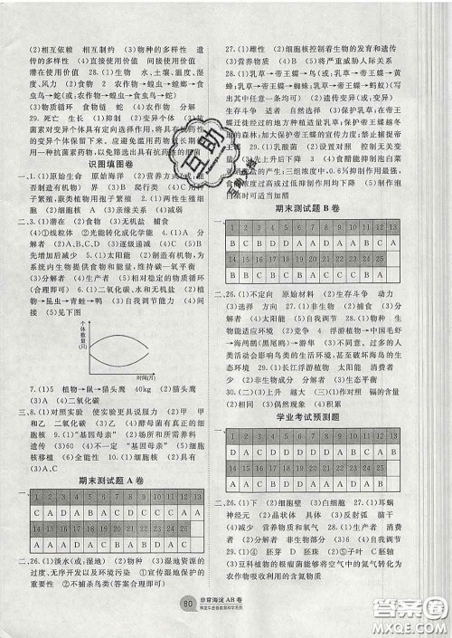 2020新版非常海淀单元测试AB卷八年级生物下册济南版答案 2020新版非常海淀单元测试AB卷八年级生物下册济南版答案