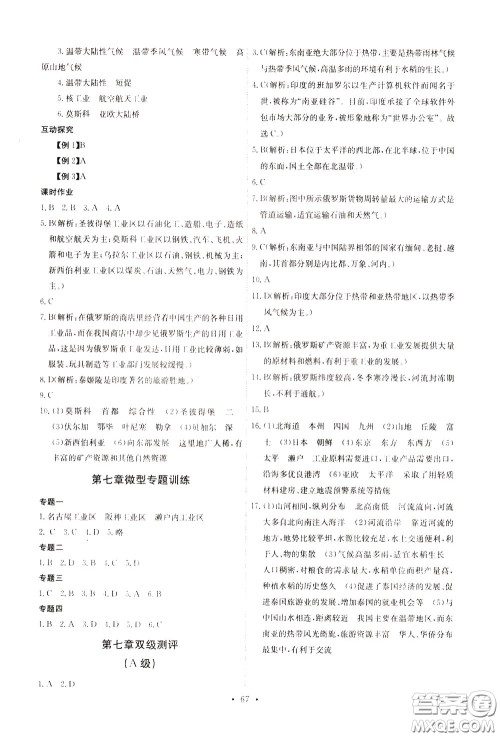 2020年长江全能学案同步练习册地理七年级下册人教版参考答案