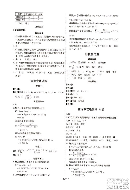 2020年长江全能学案同步练习册物理八年级下册人教版参考答案