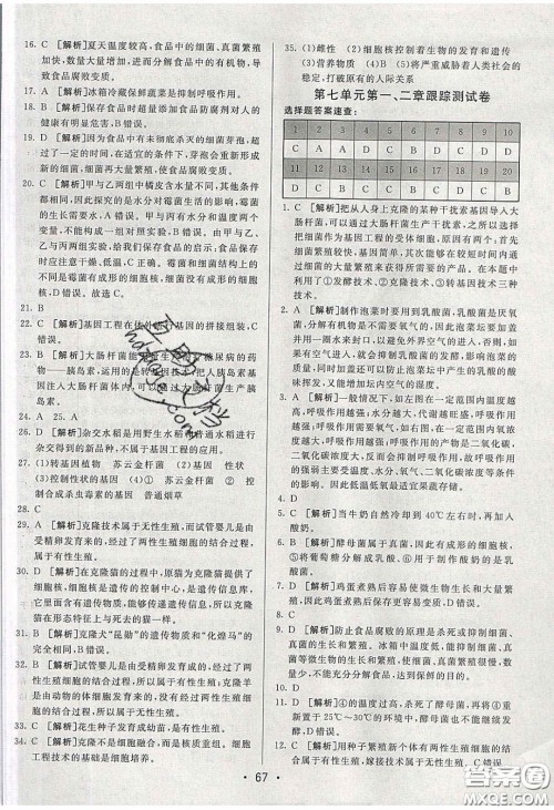 2020年期末考向标海淀新编跟踪突破测试卷八年级生物下册济南版答案