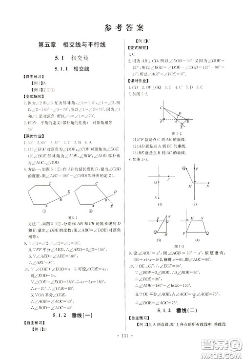 2020年长江全能学案同步练习册数学七年级下册人教版参考答案