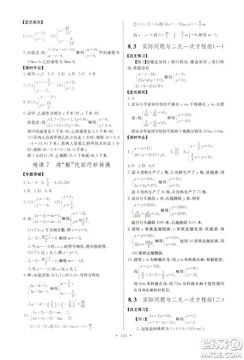 2020年长江全能学案同步练习册数学七年级下册人教版参考答案