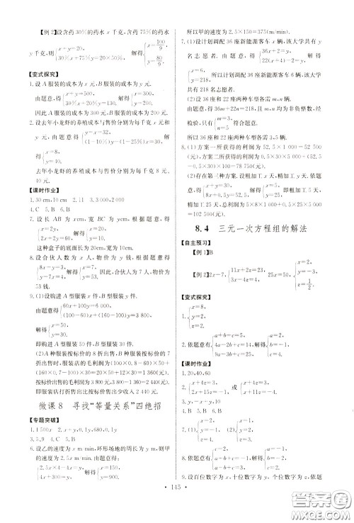 2020年长江全能学案同步练习册数学七年级下册人教版参考答案