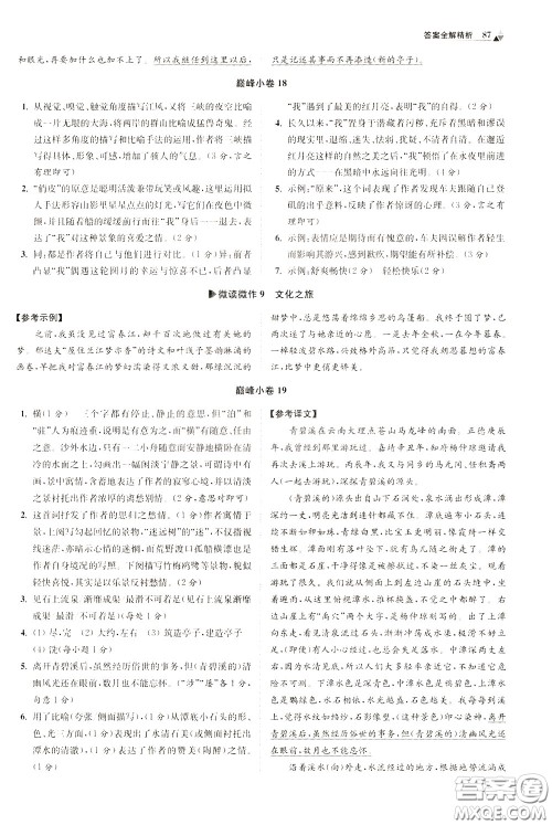 2020年初中语文小题狂做巅峰版八年级下册参考答案