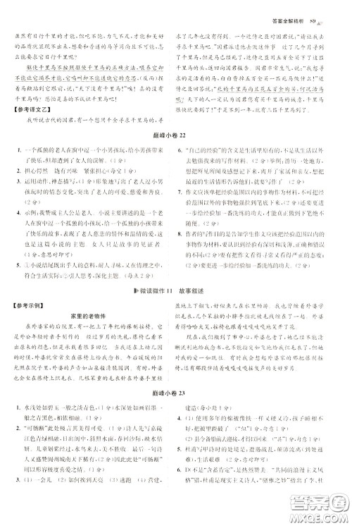 2020年初中语文小题狂做巅峰版八年级下册参考答案