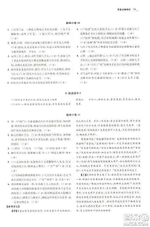 2020年初中语文小题狂做巅峰版七年级下册参考答案 2020年初中语文小题狂做巅峰版七年级下册参考答案