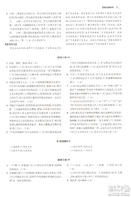 2020年初中语文小题狂做巅峰版七年级下册参考答案