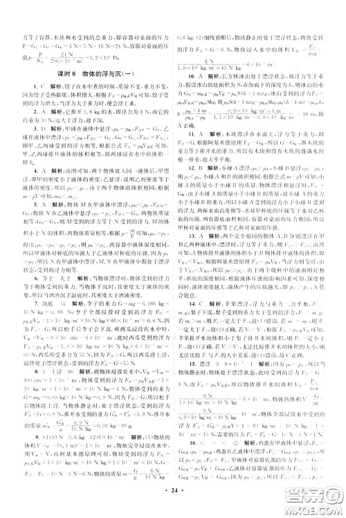 2020年初中物理小题狂做提优版八年级下册苏科版参考答案