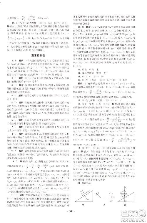 2020年初中物理小题狂做提优版八年级下册苏科版参考答案