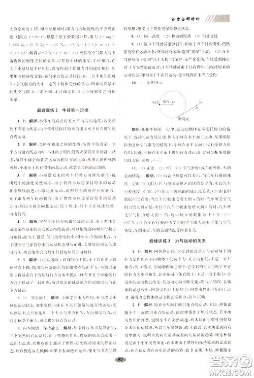 2020年初中物理小题狂做巅峰版八年级下册苏科版参考答案