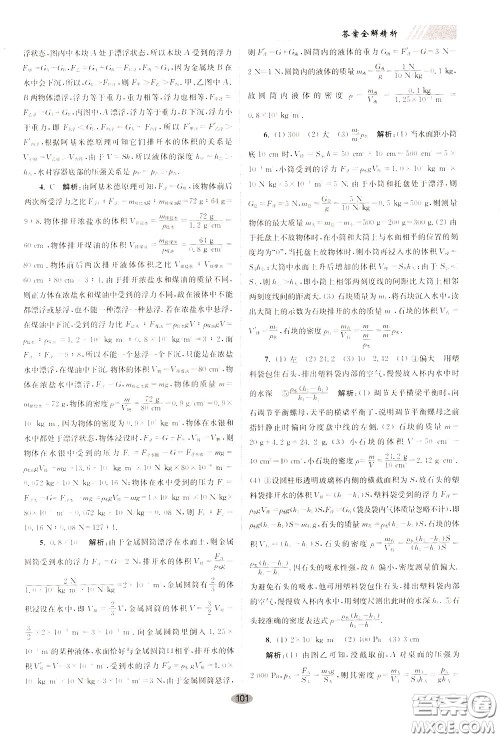 2020年初中物理小题狂做巅峰版八年级下册苏科版参考答案