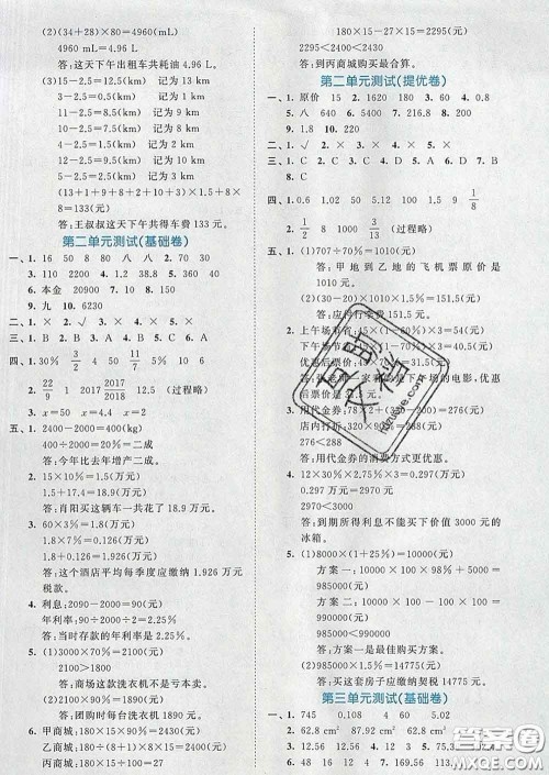 西安出版社2020新版53全优卷六年级数学下册人教版答案