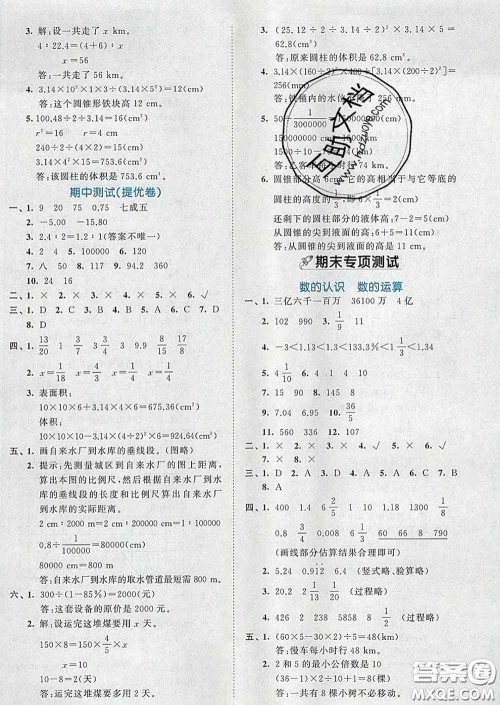 西安出版社2020新版53全优卷六年级数学下册人教版答案