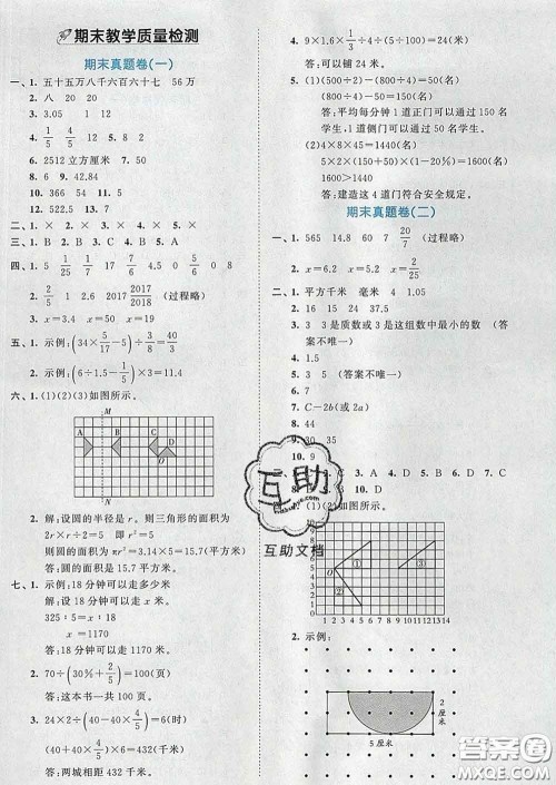 西安出版社2020新版53全优卷六年级数学下册人教版答案