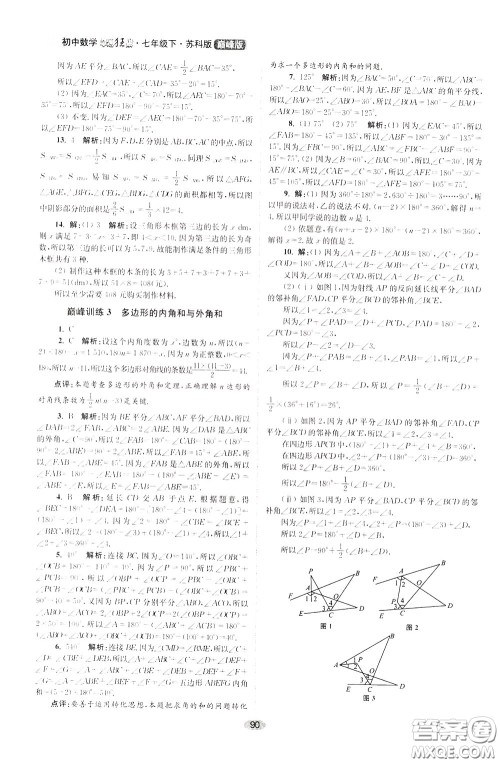 2020年初中数学小题狂做巅峰版七年级下册苏科版参考答案 2020年初中数学小题狂做巅峰版七年级下册苏科版参考答案