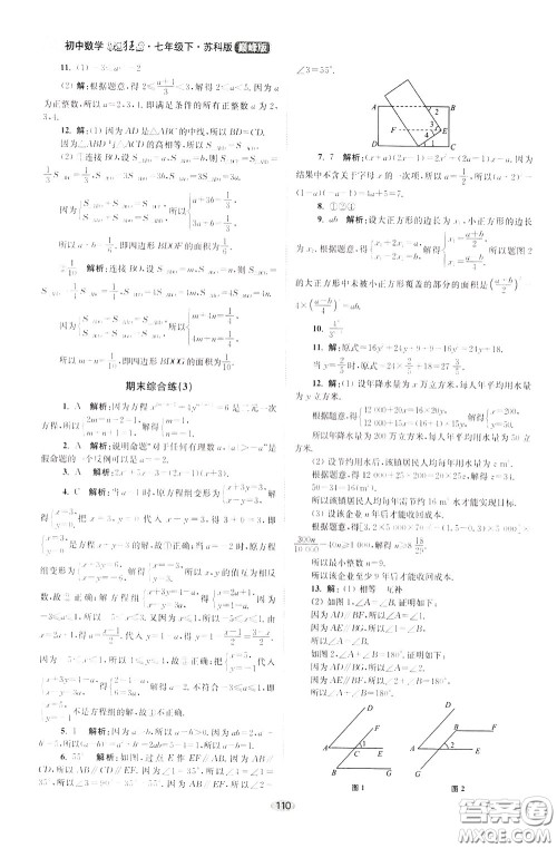 2020年初中数学小题狂做巅峰版七年级下册苏科版参考答案 2020年初中数学小题狂做巅峰版七年级下册苏科版参考答案