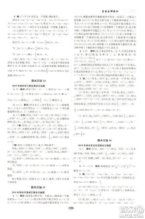 2020年初中数学小题狂做巅峰版七年级下册苏科版参考答案 2020年初中数学小题狂做巅峰版七年级下册苏科版参考答案