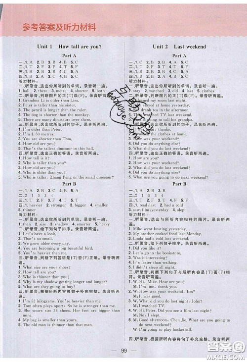 2020年核心素养天天练六年级英语下册人教版答案 2020年核心素养天天练六年级英语下册人教版答案