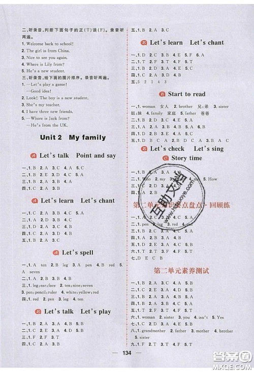 2020年核心素养天天练三年级英语下册人教版答案 2020年核心素养天天练三年级英语下册人教版答案