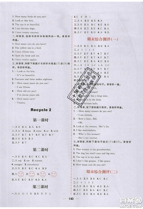 2020年核心素养天天练三年级英语下册人教版答案 2020年核心素养天天练三年级英语下册人教版答案