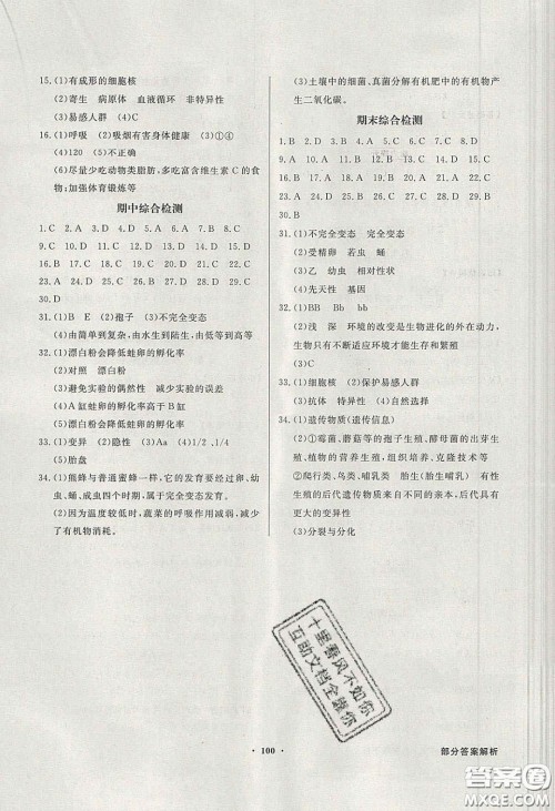 新世纪出版社2020同步导学与优化训练八年级生物学下册人教版答案