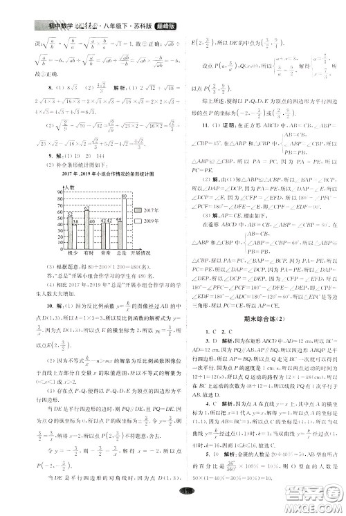 2020年初中数学小题狂做巅峰版八年级下册苏科版参考答案