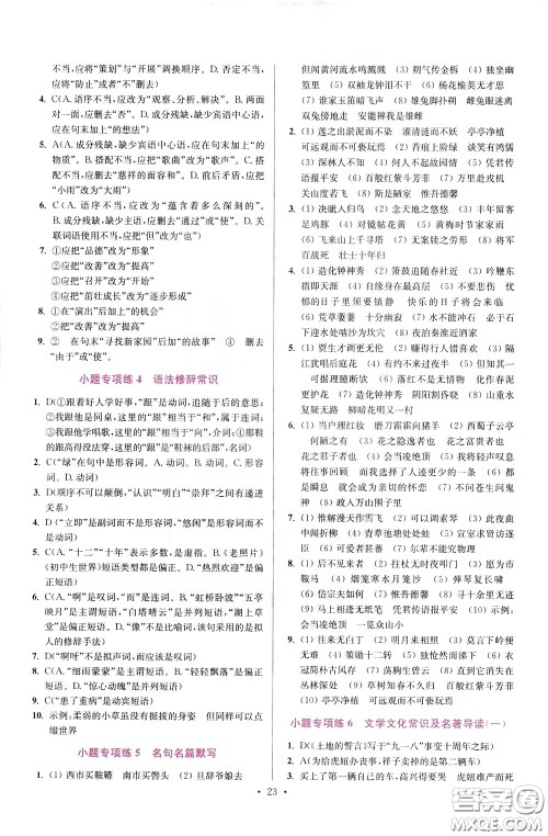 2020年初中语文小题狂做提优版七年级下册参考答案