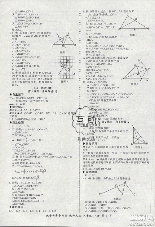 郑州大学出版社2020新学案同步导与练数学八年级下册北师大版答案