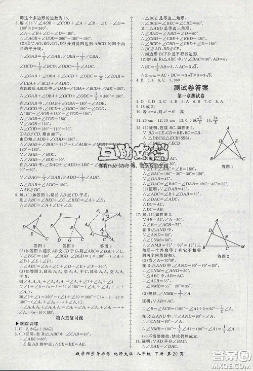 郑州大学出版社2020新学案同步导与练数学八年级下册北师大版答案