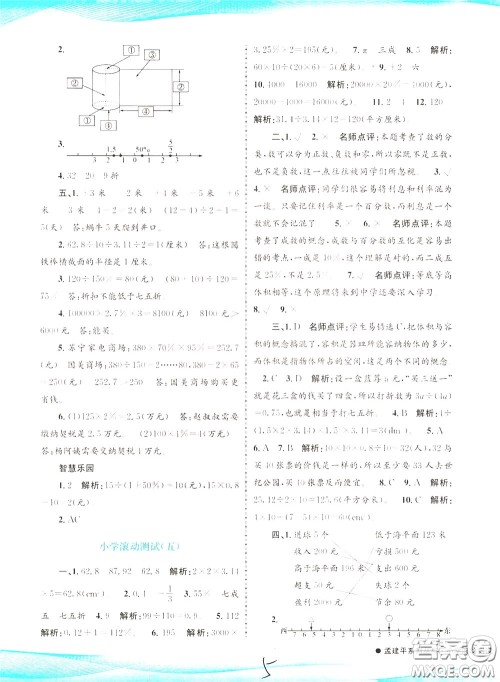 孟建平系列丛书2020年小学滚动测试数学六年级下册R人教版参考答案 孟建平系列丛书2020年小学滚动测试数学六年级下册R人教版参考答案