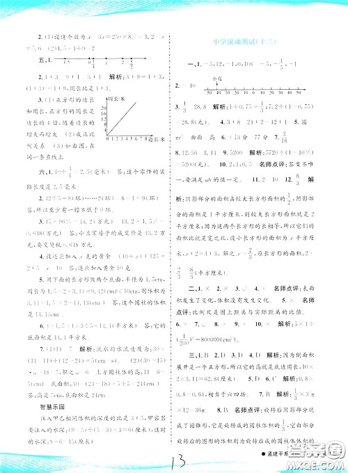 孟建平系列丛书2020年小学滚动测试数学六年级下册R人教版参考答案