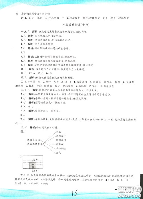 孟建平系列丛书2020年小学滚动测试科学五年级下册J教科版参考答案