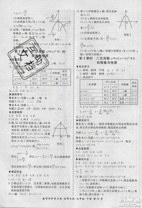郑州大学出版社2020新学案同步导与练数学九年级下册北师大版答案