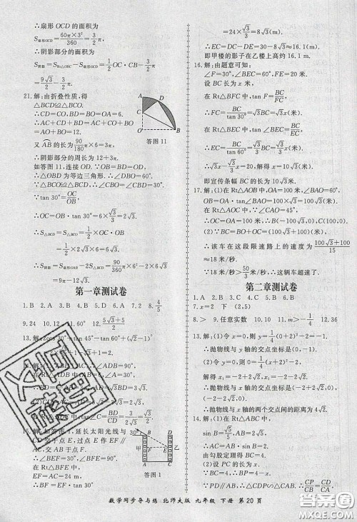 郑州大学出版社2020新学案同步导与练数学九年级下册北师大版答案